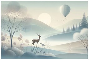 Quadro su tela – Cervo nella valle nebbiosa all’alba