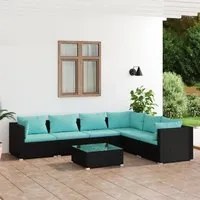 Set Divani da Giardino 7 pz con Cuscini in Polyrattan Nero 3101729