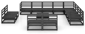Set divani da giardino 13 pz nero in legno massello di pino