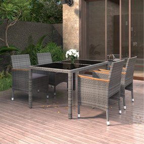 Set da Pranzo Giardino 5 pz Polyrattan e Vetro Temperato Grigio