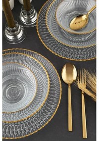 Set da tavola 12 pezzi in vetro trasparente con finitura dorata