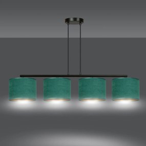 Lampadario 4 Luci Hilde In Acciaio Nero E Paralumi In Tessuto Verde