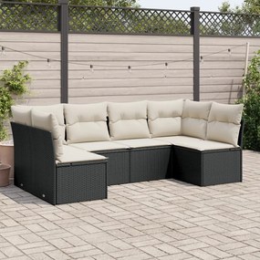 Set divano da giardino 6 pz con cuscini nero in polyrattan