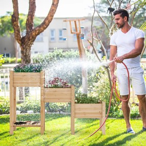 Costway Aiuola da giardino rialzata in legno con 3 fioriere rialzate fori di drenaggio, Fioriera a 3 livelli Naturale