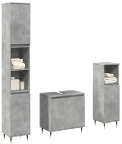 Set Mobili Da Bagno 3 Pz Grigio Cemento İn Legno Multistrato /