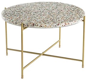 Tavolino salotto design tondo in terrazzo e metallo dorato D55 cm MEZZO