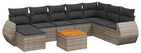 Set divano da giardino 9 pz con cuscini grigio in polyrattan