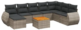 Set divano da giardino 9 pz con cuscini grigio in polyrattan
