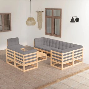 Set Salotto Giardino 9 pz Cuscini Antracite Legno Massello Pino