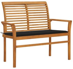 Panca da Giardino con Cuscino Nero 112 cm in Legno di Teak