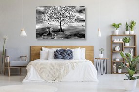 Quadro su tela – Aironi sotto un albero magico in bianco e nero