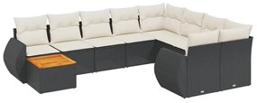 Set divani da giardino 10pz con cuscini in polyrattan nero