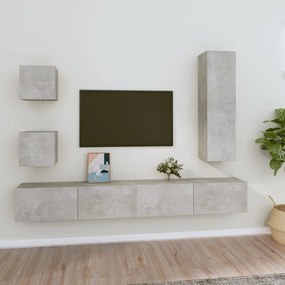 Set Di Mobili Porta Tv 5 Pz Grigio Cemento İn Legno Multistrato /
