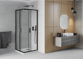 Mexen Rio cabina doccia quadrata 90 x 90 cm, trasparente, nera + piatto Flat, bianco - 860-090-090-70-00-4010B