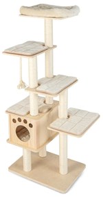Costway Albero tiragraffi per gatti con trespolo superiore nicchia in legno pali tiragraffi, Torre per gatti 170cm Naturale