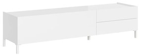 Madia e Porta TV Solaria bianco lucido con ante e cassetti, Porta tv 1 Ribalta/2 Cassetti / 160x42x40 cm