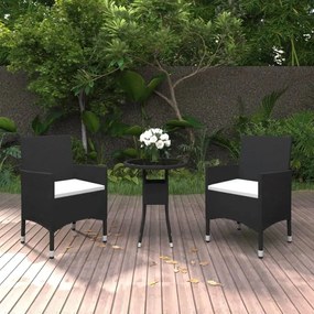 Set Da Bistrot Per Giardino 3 Pz İn Polyrattan E Vetro Nero /