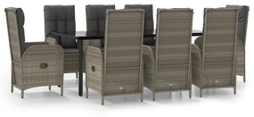 Set da pranzo giardino 9pz con cuscini nero e grigio polyrattan