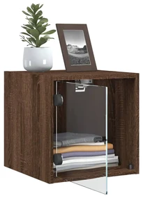 Comodini con ante in vetro 2pz rovere marrone 35x37x35 cm