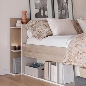 Letto matrimoniale effetto rovere con contenitore senza griglia in colore bianco e naturale 160x200 cm Albo - Marckeric