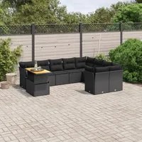 Set Divani da Giardino 10pz con Cuscini in Polyrattan Nero 3271013