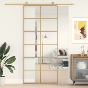 Porta Scorrevole Dorata 90x205 Vetro Trasparente Esg Alluminio /