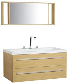 Mobile lavabo con specchio e 2 cassetti beige e argento ALMERIA Beliani