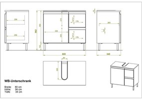 Mobile bianco sotto il lavabo in rovere 60x56 cm Torrance - Germania