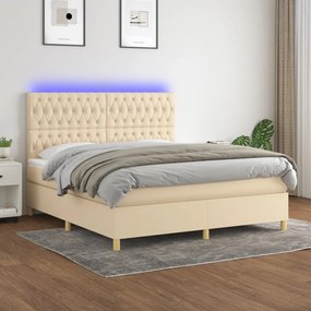 Letto A Molle Con Materasso E Led Crema 160x200 Cm İn Tessuto /