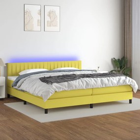 Letto a Molle Materasso e LED Verde 200x200cm in Tessuto