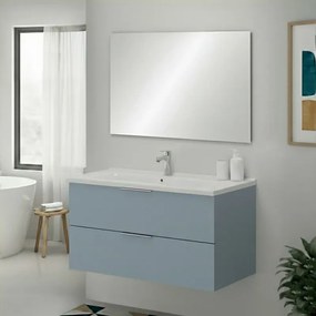 Mobile bagno sospeso 100cm azzurro polvere con cassetti lavabo e specchio Elva