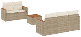 Set Divano da Giardino 6 pz con Cuscini Beige in Polyrattan