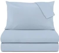 Completo letto matrimoniale azzurro tinta unita cotone