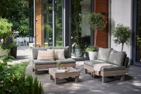 Salotto da giardino angolare Elements Wood KETER in polipropilene beige con cuscini in poliestere verde per 4 persone