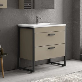 Composizione bagno a terra 85cm: mobile con lavabo, specchio contenitore e pensile IKOS-85 - KAMALU
