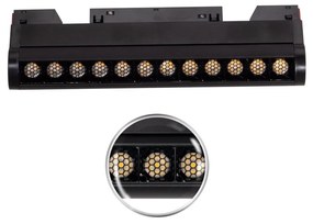 Faro LED Lineare 12W Magnetico 24cm CRI92 UGR16 Nero 48V Colore Bianco Caldo 3.000K
