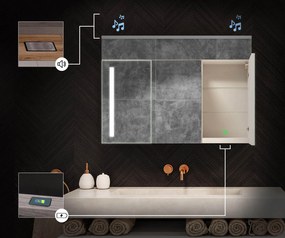 Mobile illuminato con specchio LED, modello Emily L02 - 100 x 72 cm, mobile da bagno dal design moderno con configurazione dell’interruttore dell’illuminazione, nel colore Rovere Antico