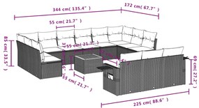 Set Divani da Giardino 14pz con Cuscini in Polyrattan Grigio