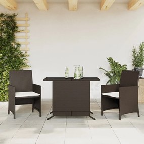 Set bistrò 3 pz con cuscini marrone in polyrattan