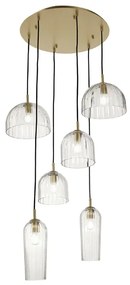 Lampadario a sospensione PUCK D60 cm in vetro soffiato rigato TRASPARENTE