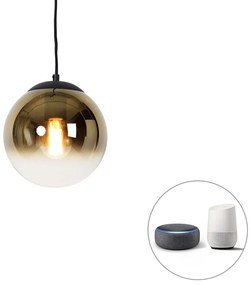 Lampada a sospensione intelligente nera con vetro dorato 20 cm incl. Wifi A60 - Pallon