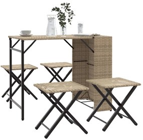 Set Da Pranzo Da Giardino Pieghevole 5pz Beige İn Polyrattan /
