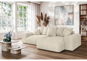 Divano angolare color crema allungabile/con contenitore (con composizione variabile) con rivestimento in velluto a coste Luma – Ropez