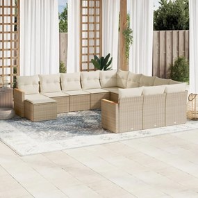 Set divani da giardino 12 pz con cuscini beige in polyrattan