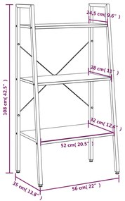 Scaffale Autoportante 3 Ripiani Marrone Chiaro Nero 56x35x108cm