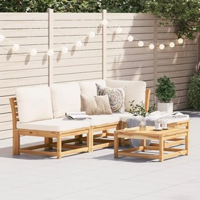 Set salotto da giardino 5 pz con cuscini legno massello acacia