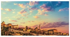 Stampa su tela Bergamo tramonto, azzurro, arancione, rosso, rosa, marrone 120 x 60 cm