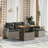 Set Divano da Giardino 6 pz con Cuscini Grigio in Polyrattan 3275811