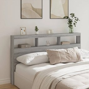 Testiera Con Contenitore A Led Grigio Sonoma 180x17x102 Cm /