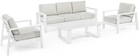 Salotto alluminio Set Bally – 4 pezzi, cuscini sfoderabili, struttura resistente, bianco